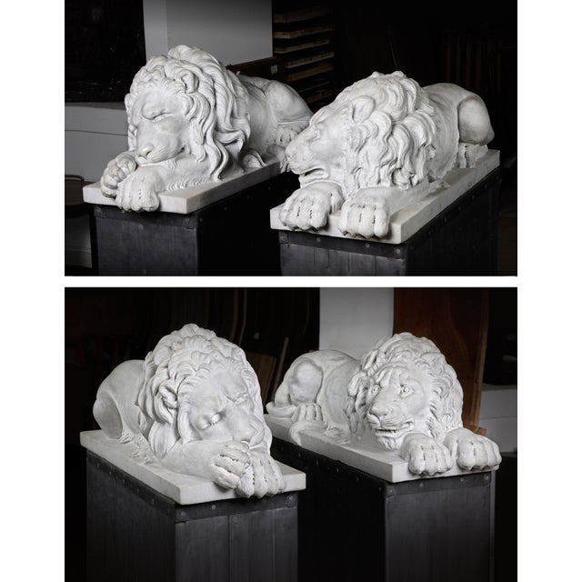 White Danilo Cervietti after Canova, Lions, Late 20th Century, Marble, Set of 2 For Sale - Image 8 of 13