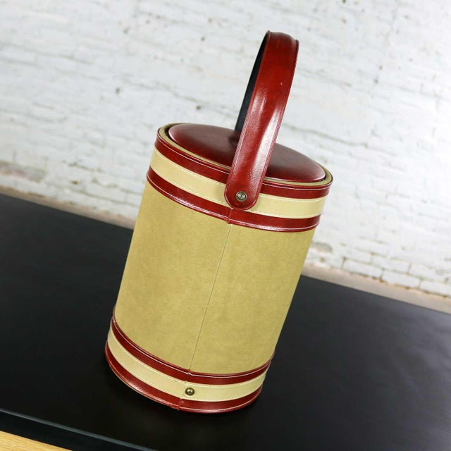 G. Briard 1960 -1970 Mid Century Modern Ice Bucket Signed George Briard Tan & Rust Faux Suede Leather For Sale - Image 4 of 12