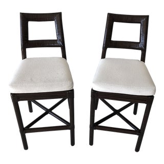McGuire Furniture Anatalya Rawhide Laced Back Counter Stools- a Pair For Sale