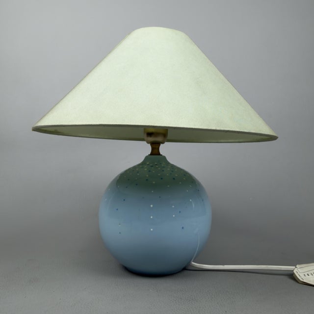1970s Da Vinci Blue Polka Dot Ceramic Sphere Table Lamp, 1970s For Sale - Image 5 of 14