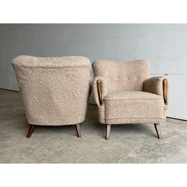 Wood Modern Scandinavian Lounge Chairs in Bouclé and Beech, 1940s, Set of 2 For Sale - Image 7 of 10