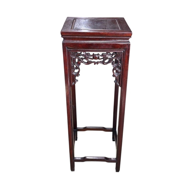 Wood Vintage Circa 1960's Chinoiserie Rosewood Pedestal Stand Display 36" H For Sale - Image 7 of 9