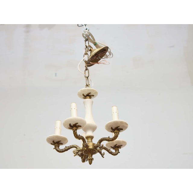 Mid-20th Century Italian Alabaster and Bronze Five-Light Chandelier For Sale - Image 9 of 9