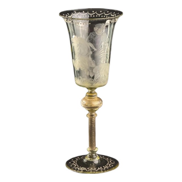 Antique Bohemian Hand-Blown Engraved Goblet with Hunter and Horse, 1830s For Sale