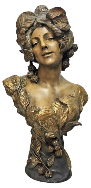Friedrich Goldscheider, Girl with Flowers Bust, 1900, Terracotta