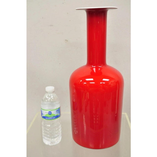 Vintage Mid Century Modern Gulvase by Otto Brauer Holmegaard Red Art Glass Vase, Made in Sweden. Item features opaque...