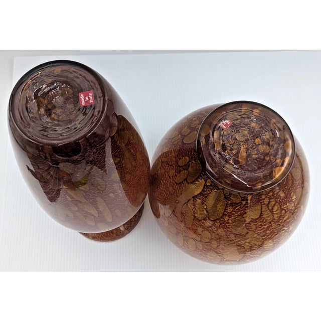Murano Vintage MCM Murano Style Azzurra Maestri Vetrai Italy Blown Glass Vase -Set of 2 For Sale - Image 4 of 5
