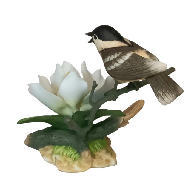 White Rare Andrea by Sadek White Magnolia With Chickadee Porcelain Figurine With Box For Sale - Image 8 of 18