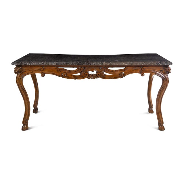 18th Century 18th Century French Hand Carved Walnut & Marble Top Console For Sale - Image 5 of 5
