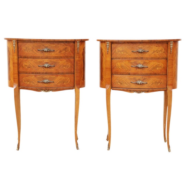 Vintage French MarquetryOval Bedside Tables, 1950s, Set of 2 For Sale - Image 3 of 12