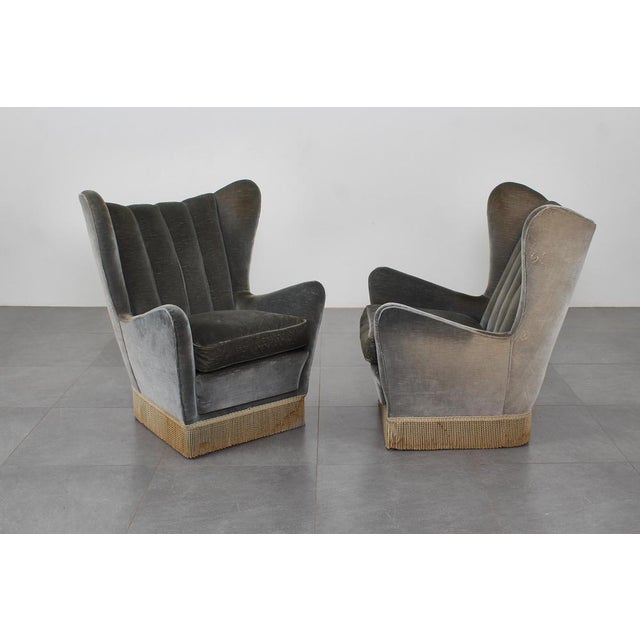 Mid-Century Green-Gray Velvet Armchairs attributed to G. Veronesi for ISA, Italy, 1950s, Set of 2 For Sale - Image 3 of 18
