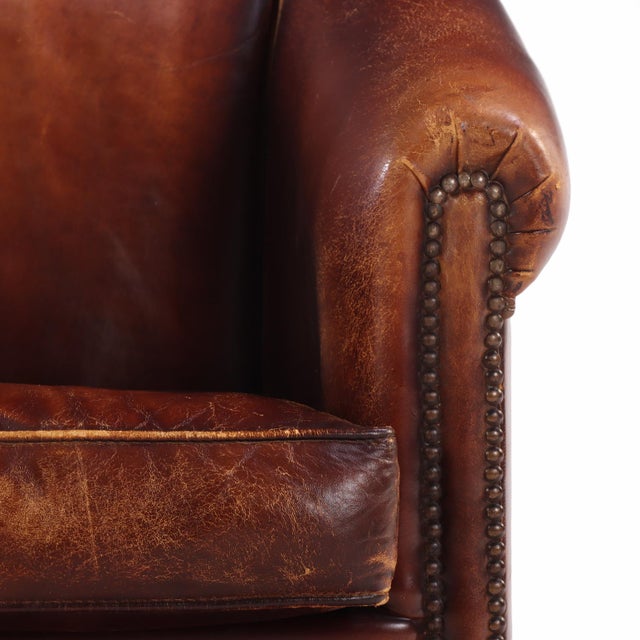 1950s Dutch Art Deco Style Leather Club Chair, C. 1950. For Sale - Image 5 of 8