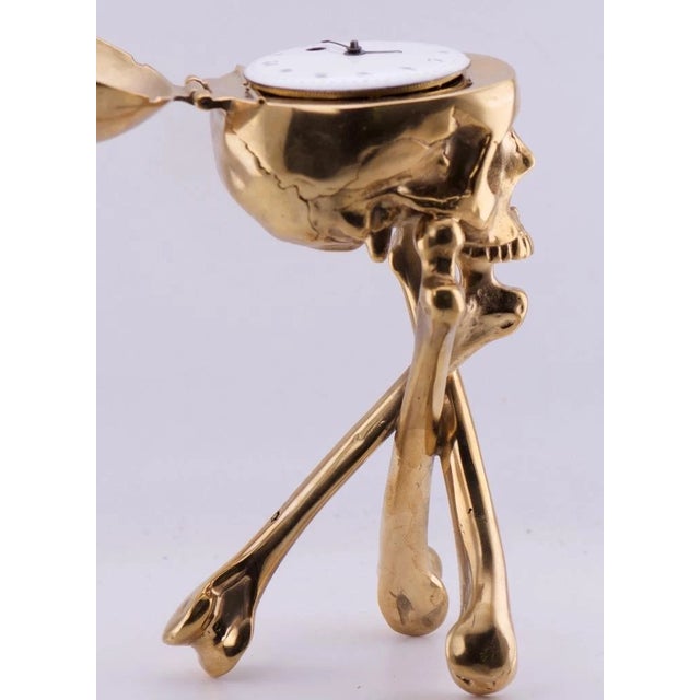 Desk Clock French Ormolu Gilt Bronze Verge Fusee Memento Mori Skull Bones For Sale - Image 14 of 17