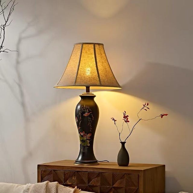 2020s New Chinese Hand-Painted Bird & Flower Ceramic Table Lamp For Sale - Image 5 of 7