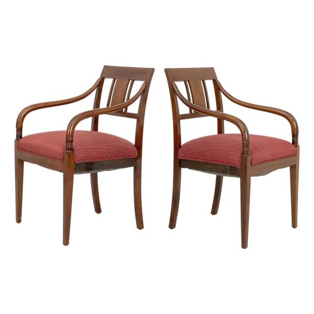 Regency Style Marquetry Walnut Armchairs, Pair For Sale