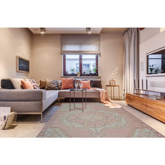 Bubble Gum 9x12 Lydia Oriental Coral Traditional Medallion Hand Knotted Wool Carpet Rug For Sale - Image 8 of 8