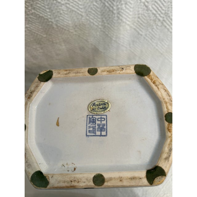 1970’s Andrea by Sadek Green and White Porcelain Chinoiserie Japanese Porcelain Scenic Vase 15.5” For Sale - Image 11 of 11