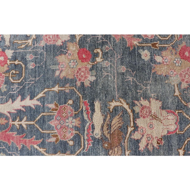 Antique Persian Tabriz Rug With Brid Design in Blue 8'8 X 12' For Sale - Image 9 of 16