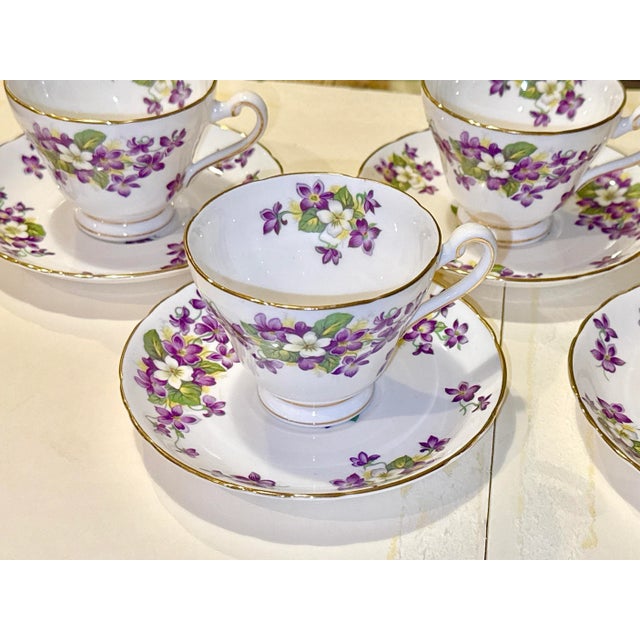 English Royal Tuscan English Tea Cups & Saucers - Set of 5 For Sale - Image 3 of 15