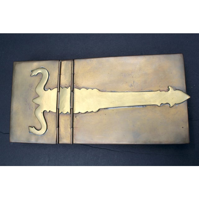 Antique brass keepsake treasury writing casket, meant for quills, seals, pounce, or sander pots used to blot freshly...