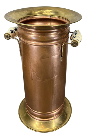 Vintage Brass Copper Umbrella Stand with Porcelain Handles