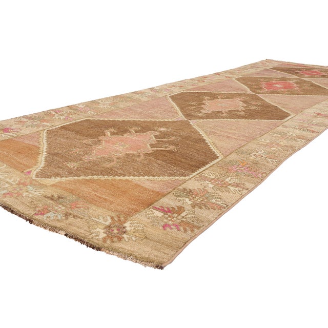 54153 Vintage Turkish Oushak Rug, 04'02 x 12'08. The Nuptial Cipher: A Vintage Turkish Oushak Masterpiece of Whispered...