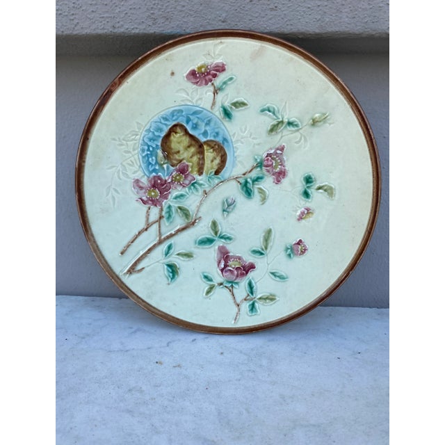 German Majolica Birds & Roses Plate Circa 1900 For Sale - Image 4 of 4