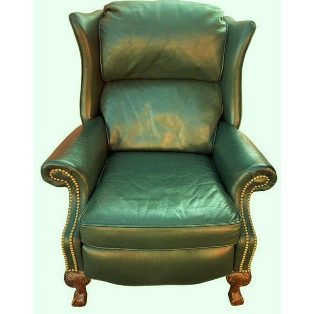 Late 20th Century Sam Moore Classic Hunter Green Leather Club Reclining