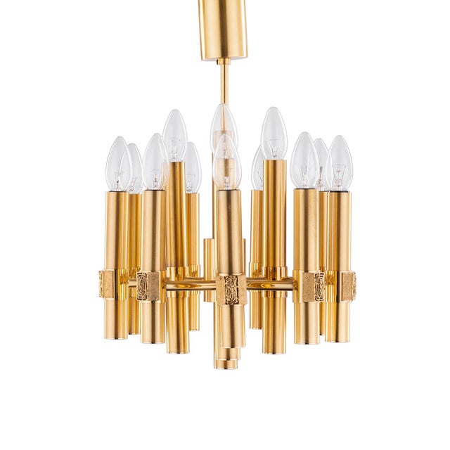 Gold Brutalist Chandelier in Brass with 12 Arms by Angelo Brotto for Esperia, Italy, 1960s For Sale - Image 8 of 9