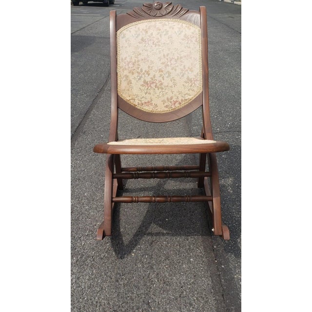 Early 20th Century Carved Walnut and Upholstered Folding Rocking Chair For Sale - Image 4 of 7