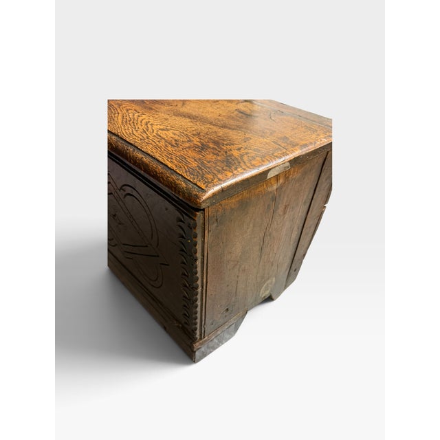 Antique English Carved Oak Trunk, 1650 For Sale - Image 15 of 18