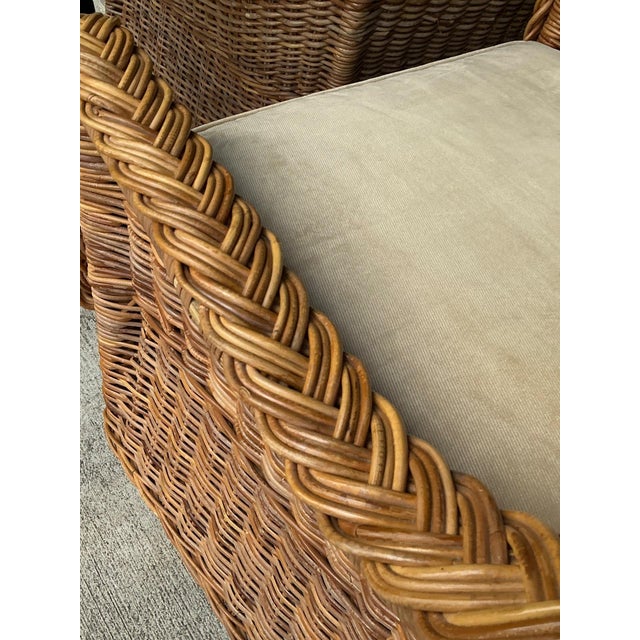 Vintage Braided Rattan Lounge Chairs - Pair For Sale - Image 10 of 18