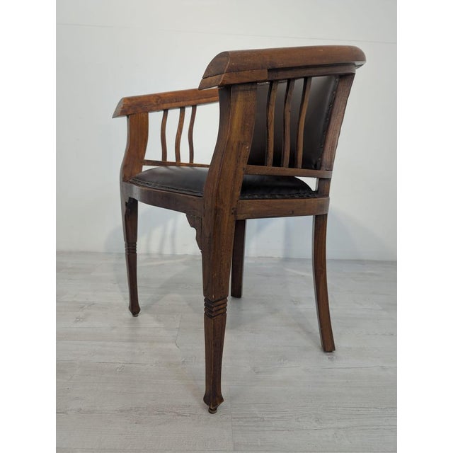 Interwar Wooden Office Chair in Natural Leather, 1890s For Sale - Image 12 of 15
