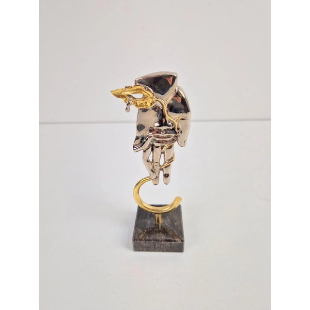 Abstract Gilded Bronze Face in Hand Sculpture by Jean-Paul Cleren, 1980s For Sale - Image 11 of 12