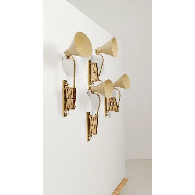 Vintage Italian Adjustable Wall Lights in Brass and Creamy White Metal, 1950s For Sale - Image 3 of 18