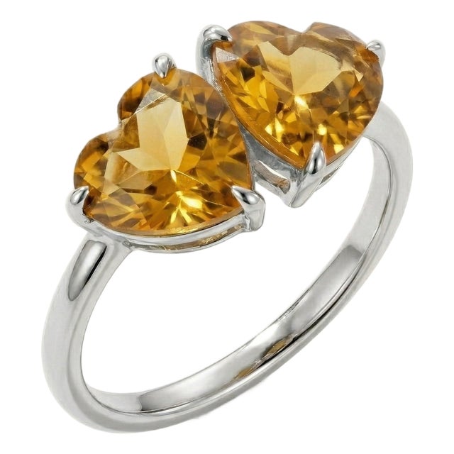 Dainty Citrine Heart Ring, Romantic Birthstone Ring for Her Us 7 For Sale