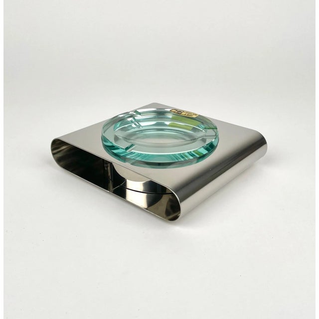 Green Ashtray in Steel and Green Glass from Sena Cristal, Italy, 1970s For Sale - Image 8 of 15