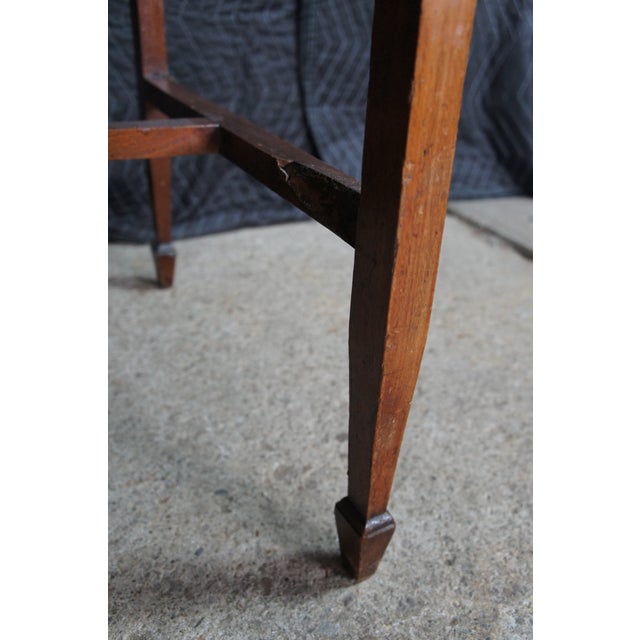 Wood Antique American Sheraton Inlaid Mahogany Marble Top Writing Desk Library Table For Sale - Image 7 of 14