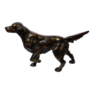 Antique Cast Iron Irish Setter Dog Doorstop Hubley Era Hunting Dog Statue W/Bronze Patina For Sale