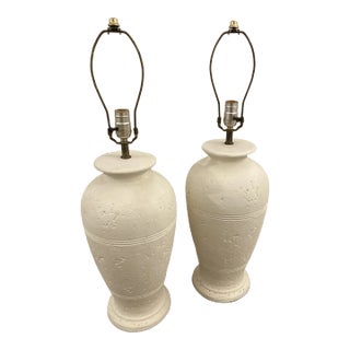 Late 20th Century Postmodern Textured Plaster Lamps - a Pair For Sale