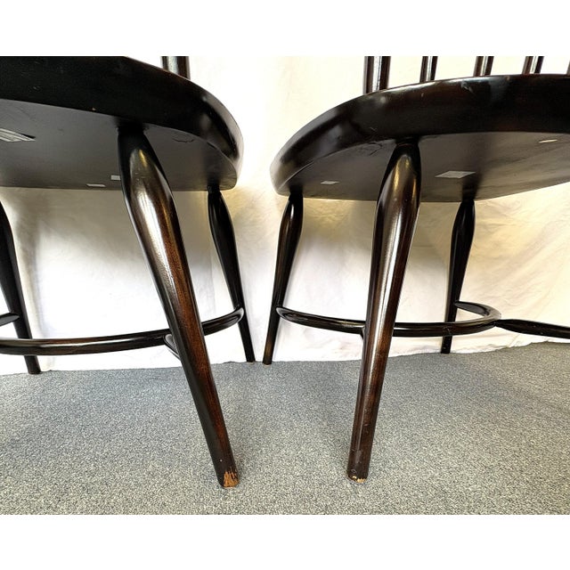 Vintage High Swept Back Windsor Birdcage Chairs in Ebony Finish- A Pair For Sale - Image 14 of 18