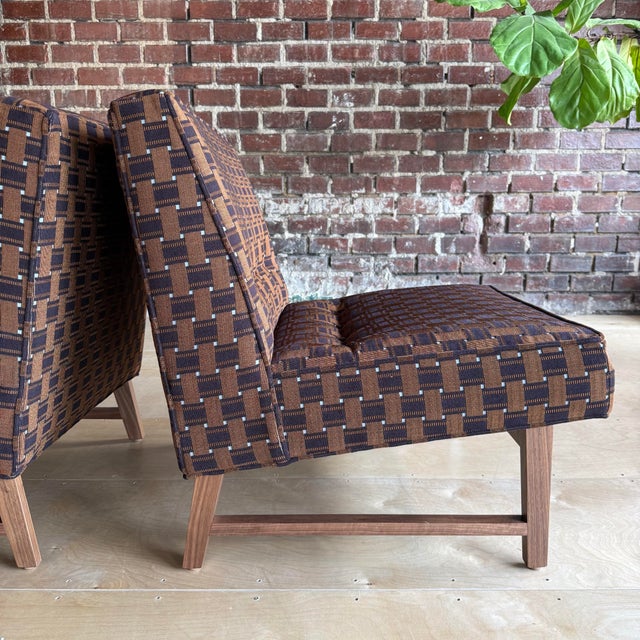 2020s Pair of Custom Made Mid-Century Modern Dunbar Style Slipper Chairs For Sale - Image 5 of 11