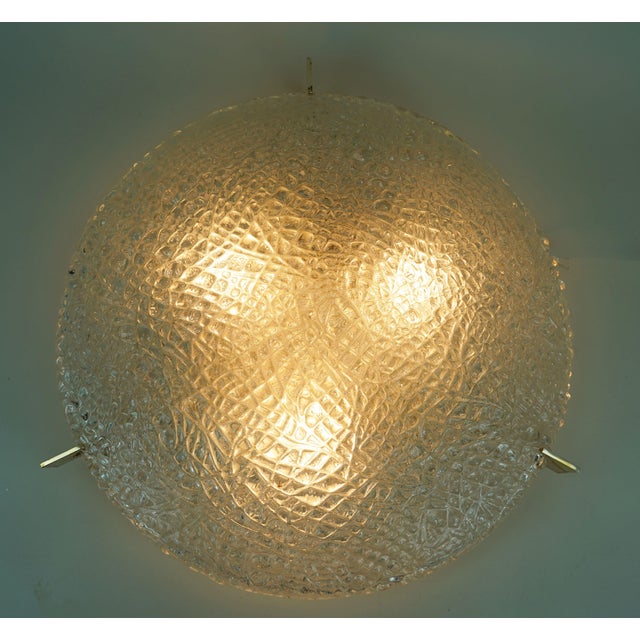 Vintage Ice Glass Ceiling Lamp Flush Mount with Relief Surface from Kaiser-Leuchten, 1960s For Sale - Image 14 of 18