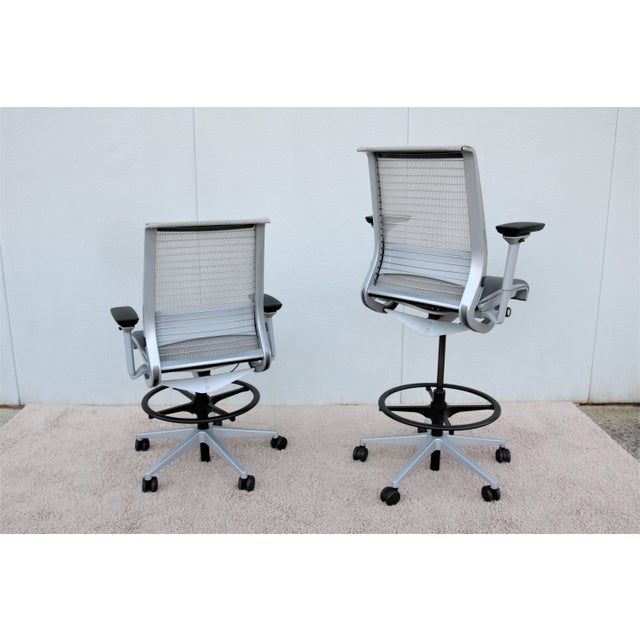 Modern Steelcase Ergonomic Think Drafting Stool Chair in 3d Knit Back