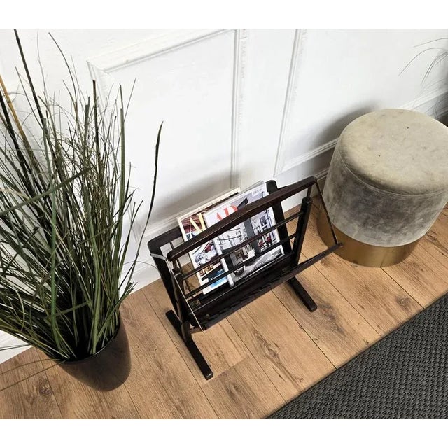 Mid-Century Italian Brass and Wood Folding Folio Stand Magazine Rack, 1960s For Sale - Image 4 of 10