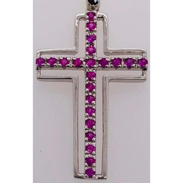 Modern 14 Karat White Gold and Pink Topaz Cross Pendant 0.38 TWS For Sale - Image 3 of 6
