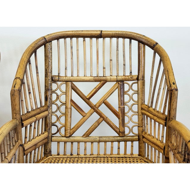 Vintage Brighton Pavilion Chippendale Style Rattan Arm Chairs, a Pair For Sale - Image 9 of 11