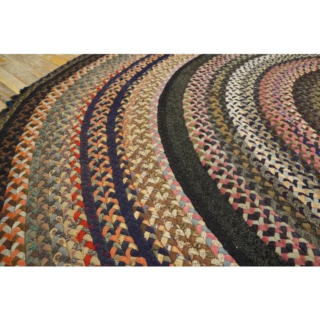 1930s Multicolor Classic Antique American Braided Round Rug 8'10 X 9'9" Wool Carpet For Sale In New York - Image 6 of 13