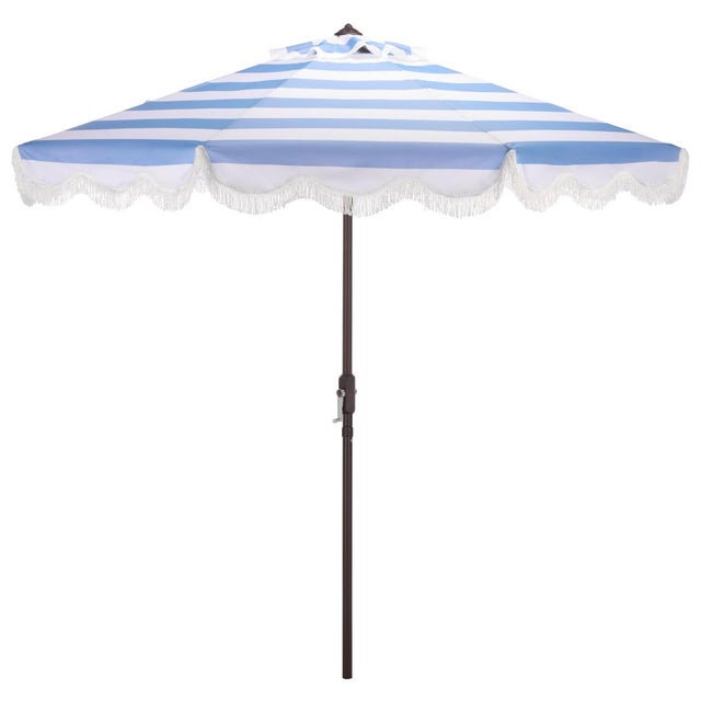 Lucerna 9 Ft Crank Umbrella, Baby Blue Stripe/Brown Pole For Sale - Image 9 of 9