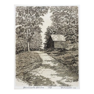 Vintage 1962 Maurice Bebb Minnesota Birches Aquatint Etching For Sale